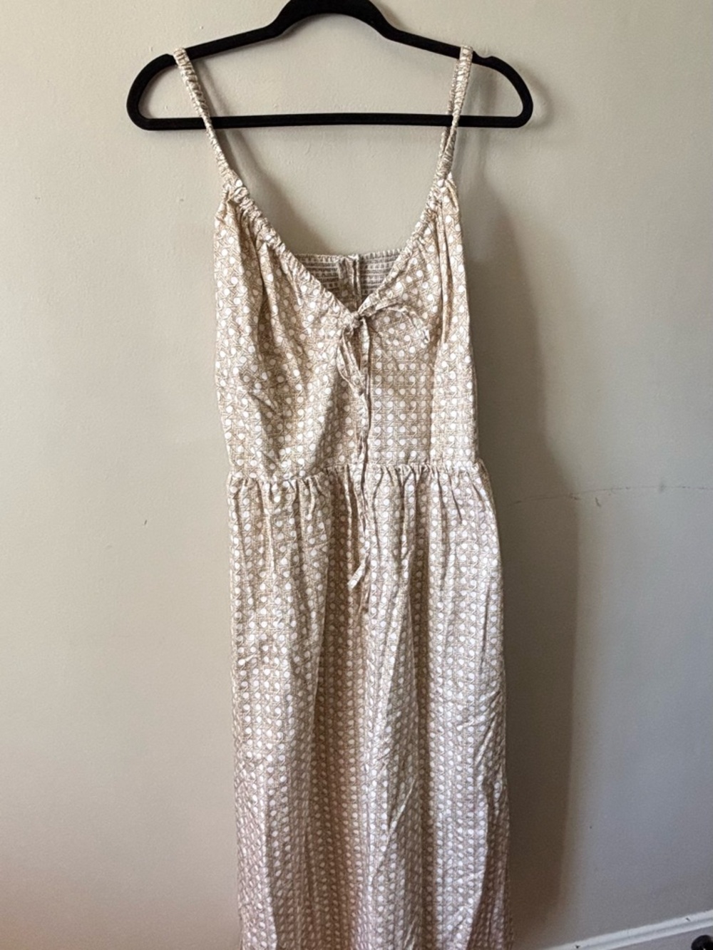 Hill House Margot Dress |Cream Printed Midi Dress (Double Lined) Linen & Cotton